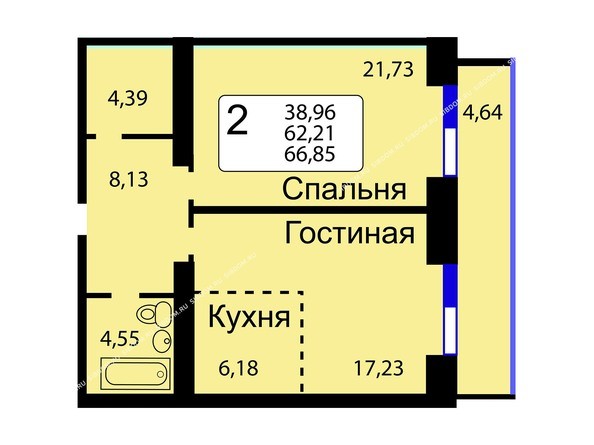 Б/С - 12. Планировка двухкомнатной квартиры 66,85 кв.м. Этажи 10-16.