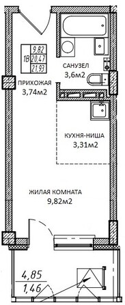 Планировка Студия 21,93 м²