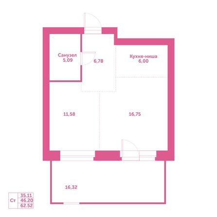 Планировка Студия 62,52 м²