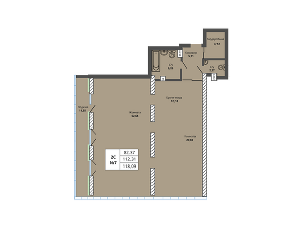 Планировка двухкомнатной квартиры 112,31 кв.м