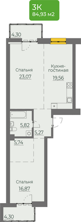 Планировка 2-комн 84,93 м²