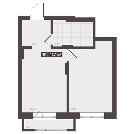 Планировка 1-комн 41,01, 41,7 м²