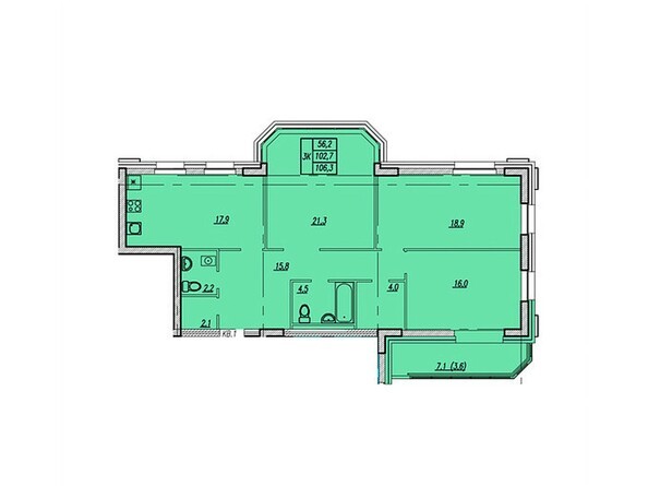Планировка трёхкомнатной квартиры 106,3 кв.м