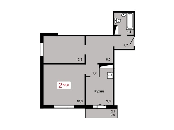 2-комнатная 58,6 кв.м