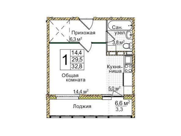 Планировка однокомнатной квартиры 32,8 кв.м