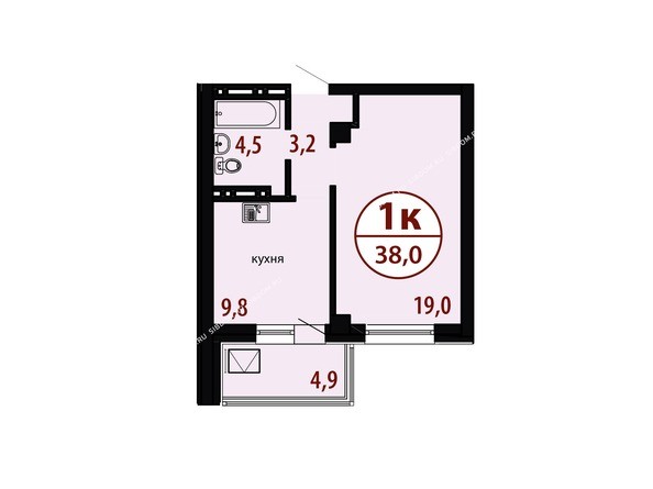 Секция №1. Планировка однокомнатной квартиры 38,0 кв.м
