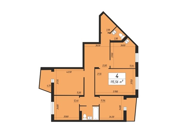 Планировка четырехкомнатной квартиры 115,56 кв.м