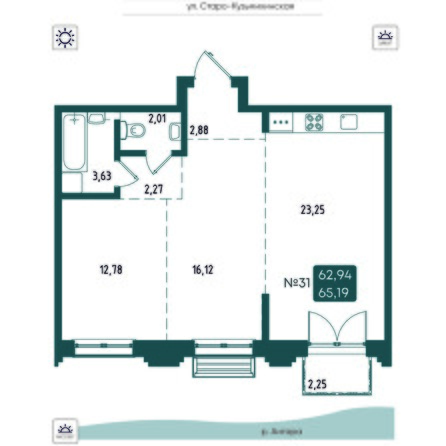 Планировка 2-комн 65,19 м²