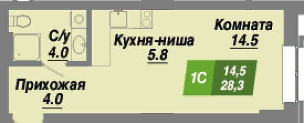 Планировка 1-комн 28,3 м²