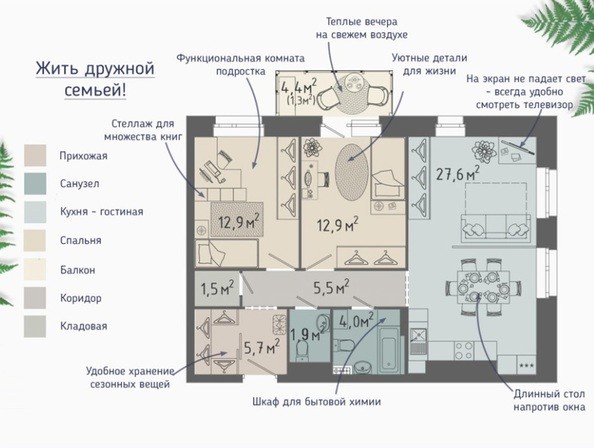 Планировка трехкомнатной квартиры 73,3 кв.м