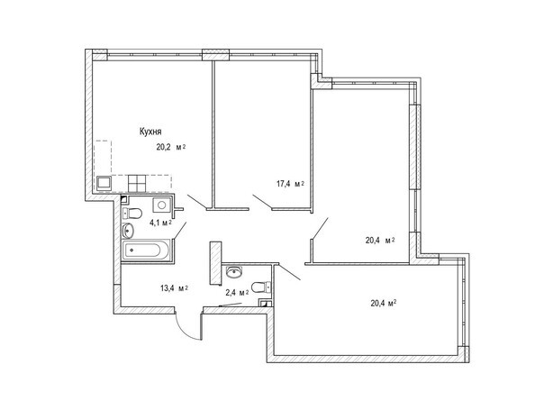 Планировка трёхкомнатной квартиры 101,2 кв.м
