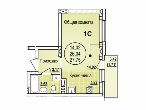Планировка Студия 27,74 - 28,02 м²