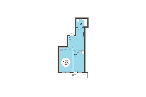Планировка 1-комнатной квартиры 44,7 кв.м