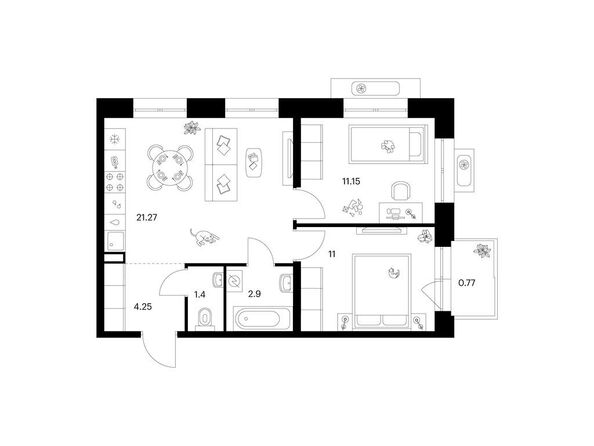 Планировка 2-комн 52,74 м²