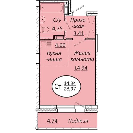 Планировка Студия 28,97, 29,07 м²