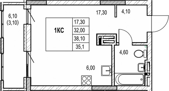 Планировка Студия 32 м²