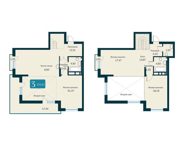 Планировка 4-комн 151,01 м²