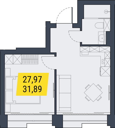 Планировка 1-комн 31,89 м²