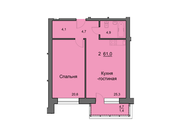 Планировка двухкомнатной квартиры 61,2 кв.м