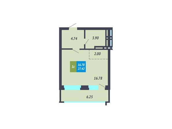1-комнатная 27,42 кв.м