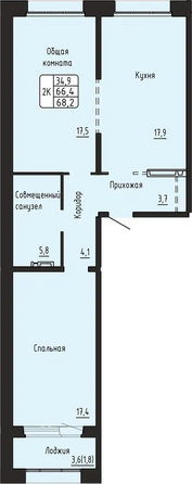 Планировка 2-комн 68,2 м²