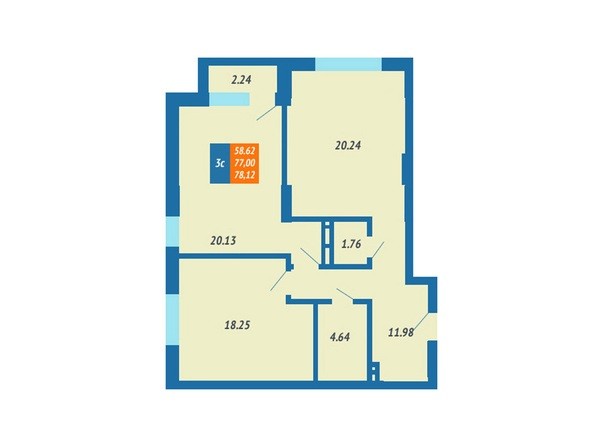 Планировка 3-комнатной квартиры 77 кв.м