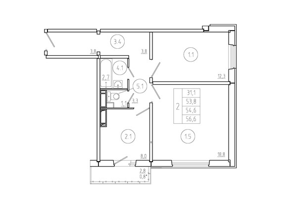 Планировка 2-комн 54,6 м²