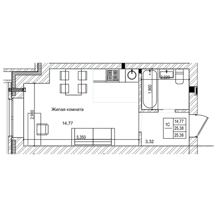 Планировка Студия 25,38 м²