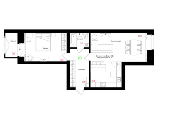 Планировка 2-комн 66,12 м²