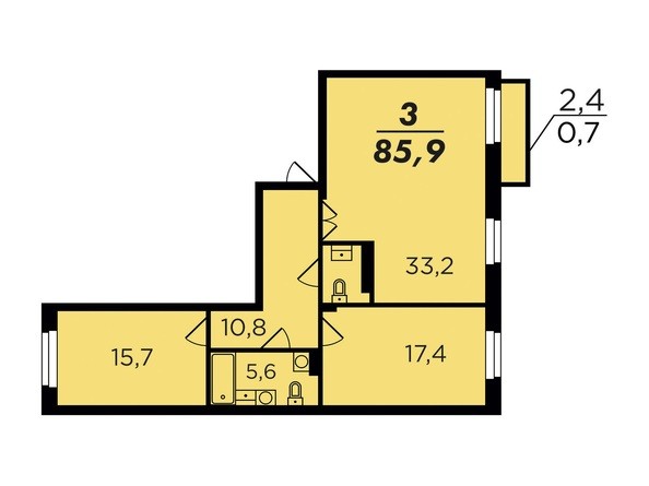 Планировка трехкомнатной квартиры 85,9 кв.м