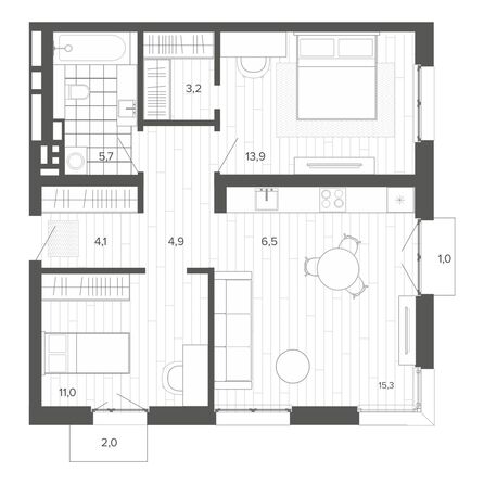 Планировка 3-комн 69,1 м²