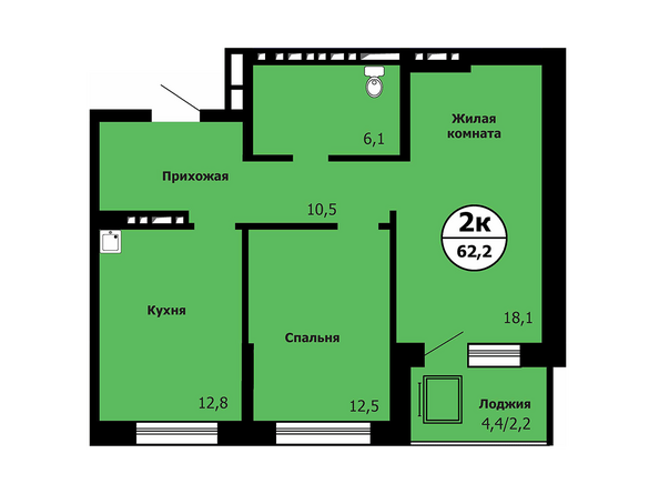 Типовая планировка 2-комнатной квартиры 62,2 кв.м