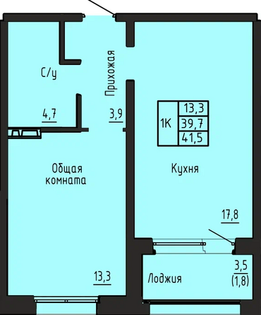 Планировка 1-комн 41,5 м²