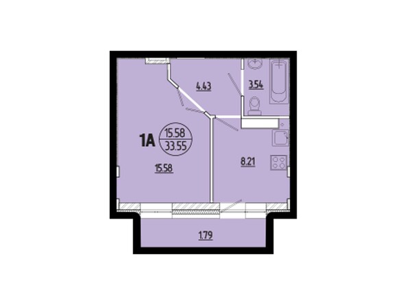 Планировка однокомнатной квартиры 33,55 кв.м