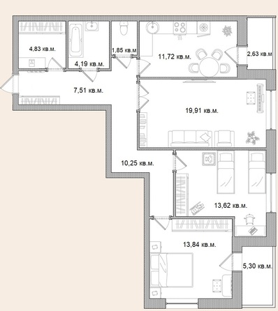 Планировка 3-комн 95,65 м²