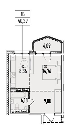 Планировка 1-комн 40,39 м²