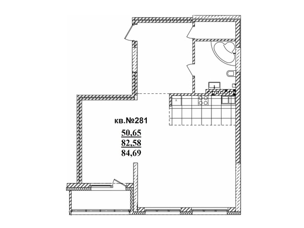 Планировка Студия 84,31 - 84,75 м²