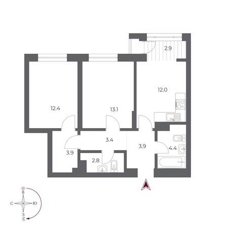 Планировка 2-комн 58,8 м²