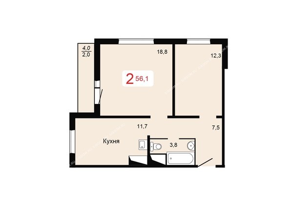 Планировка двухкомнатной квартиры 56,1 кв.м