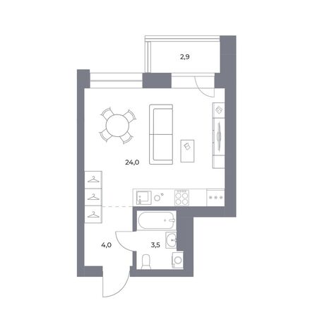 Планировка Студия 34,4 м²
