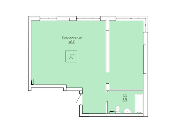 Планировка 3-комн 60,15 м²