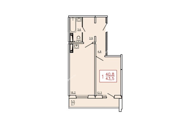 Планировка однокомнатной квартиры 43,5 кв.м