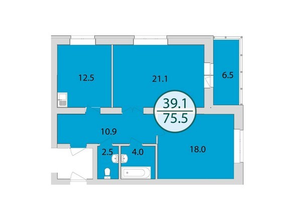 2-комнатная 75,5 кв.м