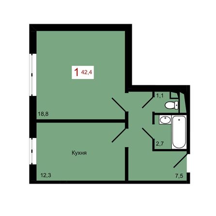 Планировка 1-комн 42,4 м²