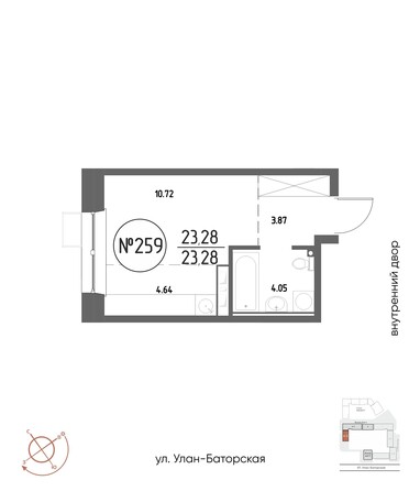 Планировка 1-комн 23,28 - 23,98 м²