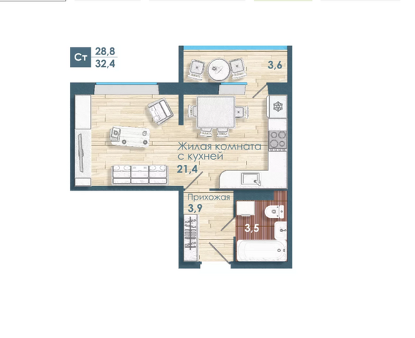 Планировка Студия 32,4 м²