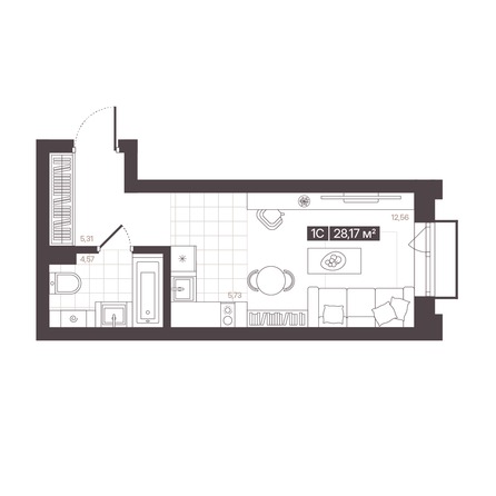 Планировка 1-комн 28,17 м²