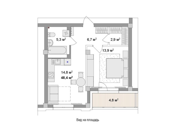 Планировка 2-комн 48,11 м²