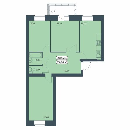 Планировка 3-комн 77,64 м²