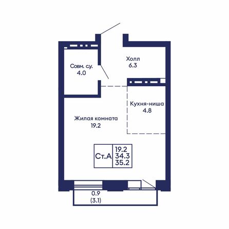 Планировка Студия 35,2 м²